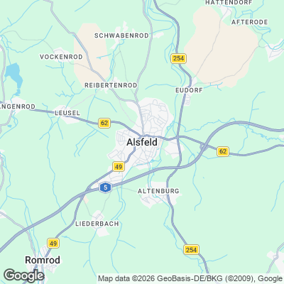 Karte von Alsfeld und Umgebung