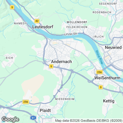 Karte von Andernach und Umgebung