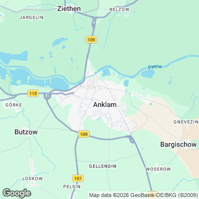 Karte von Anklam und Umgebung