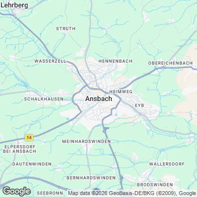Karte von Ansbach und Umgebung