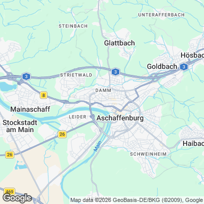 Karte von Aschaffenburg und Umgebung