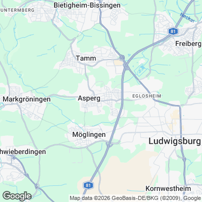 Karte von Asperg und Umgebung