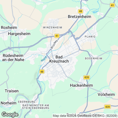Karte von Bad Kreuznach und Umgebung