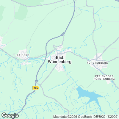 Karte von Bad Wünnenberg und Umgebung