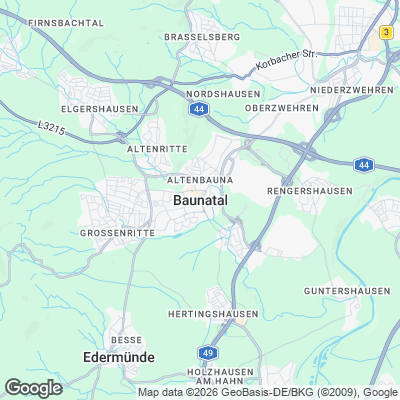Karte von Baunatal und Umgebung