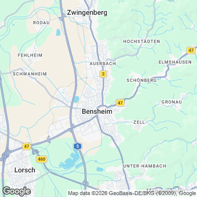 Karte von Bensheim und Umgebung