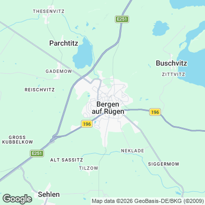 Karte von Bergen auf Rügen und Umgebung