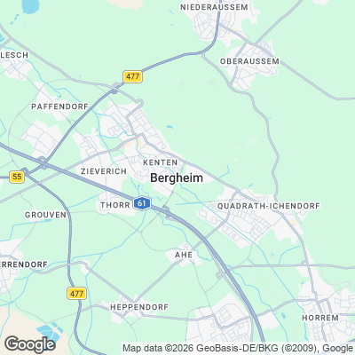 Karte von Bergheim und Umgebung