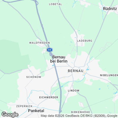Karte von Bernau bei Berlin und Umgebung