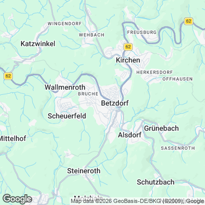 Karte von Betzdorf und Umgebung