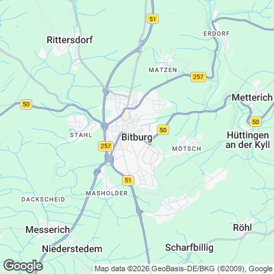 Karte von Bitburg und Umgebung