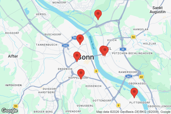Karte mit Entrümpelungsaufträgen in Bonn