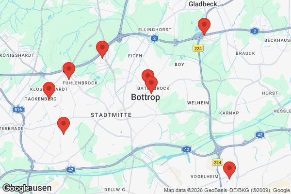 Karte mit Entrümpelungsaufträgen in Bottrop