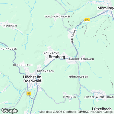 Karte von Breuberg und Umgebung