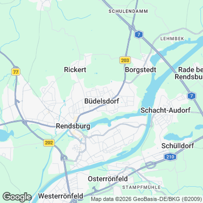 Karte von Büdelsdorf und Umgebung