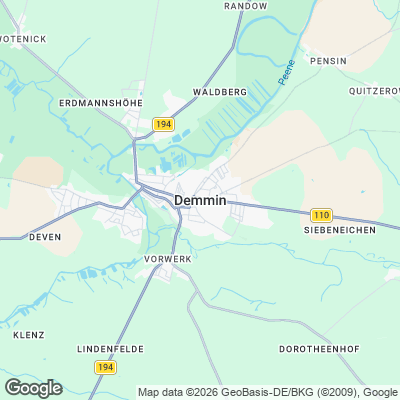 Karte von Demmin und Umgebung