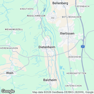 Karte von Dietenheim und Umgebung