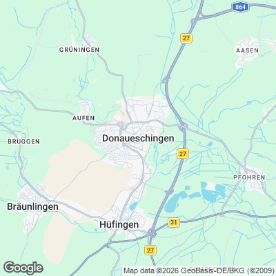 Karte von Donaueschingen und Umgebung