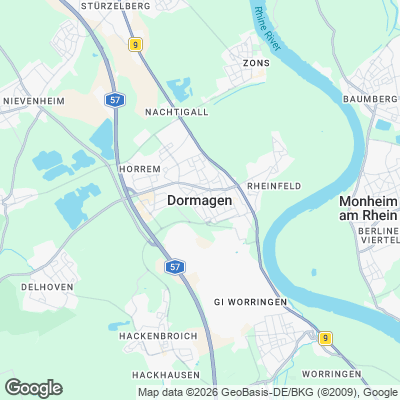Karte von Dormagen und Umgebung