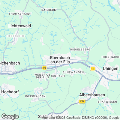Karte von Ebersbach an der Fils und Umgebung