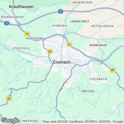 Karte von Eisenach und Umgebung