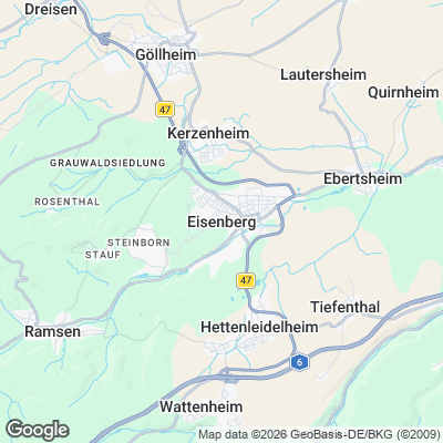 Karte von Eisenberg (Pfalz) und Umgebung