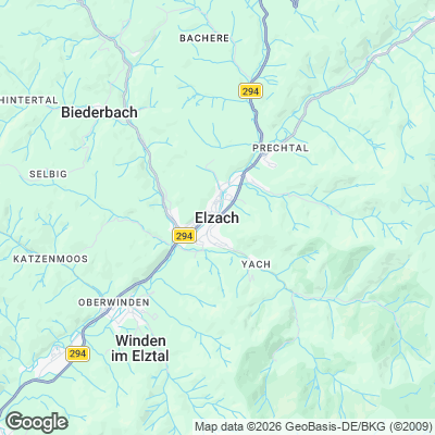 Karte von Elzach und Umgebung