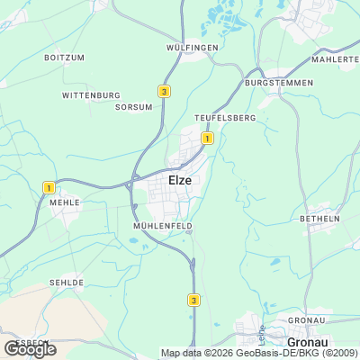 Karte von Elze und Umgebung