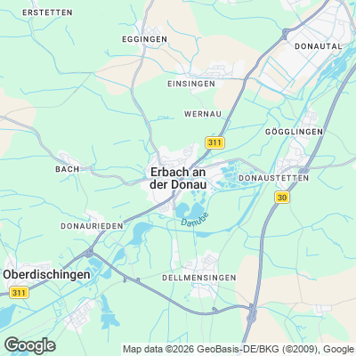 Karte von Erbach und Umgebung