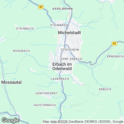 Karte von Erbach (Odenwald) und Umgebung