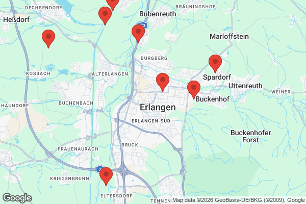 Karte mit Entrümpelungsaufträgen in Erlangen