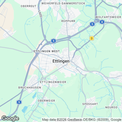 Karte von Ettlingen und Umgebung