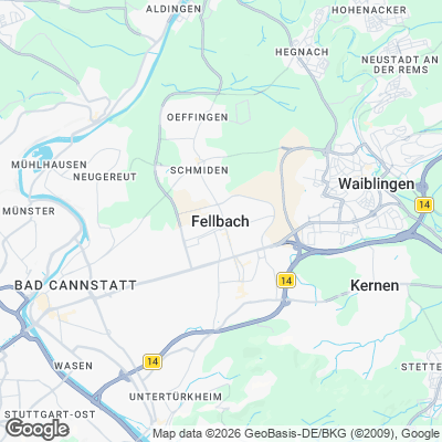 Karte von Fellbach und Umgebung