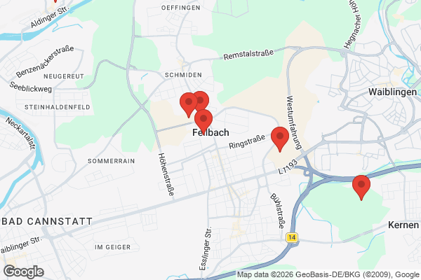 Karte mit Entrümpelungsaufträgen in Fellbach