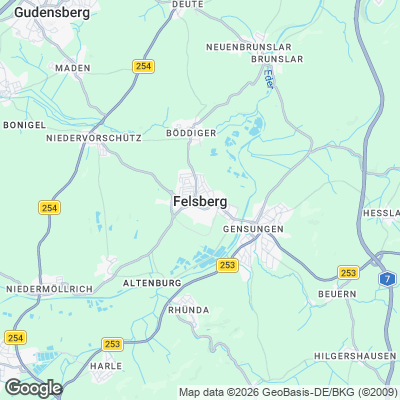 Karte von Felsberg und Umgebung