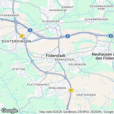 Karte von Filderstadt und Umgebung