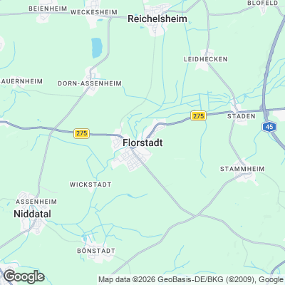 Karte von Florstadt und Umgebung