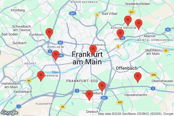 Karte mit Entrümpelungsaufträgen in Frankfurt
