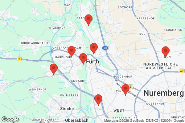 Karte mit Entrümpelungsaufträgen in Fürth