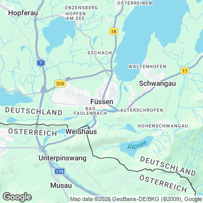 Karte von Füssen und Umgebung