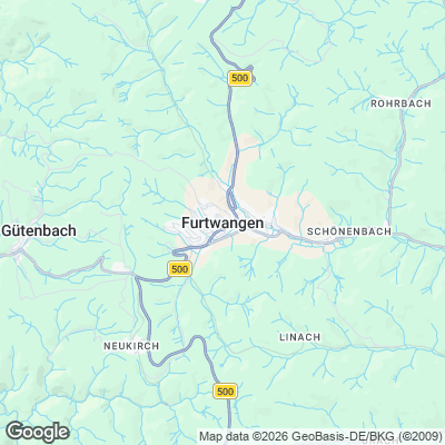 Karte von Furtwangen im Schwarzwald und Umgebung