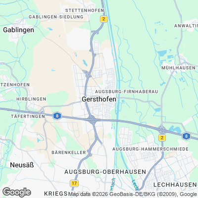 Karte von Gersthofen und Umgebung