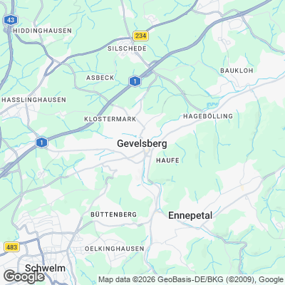 Karte von Gevelsberg und Umgebung