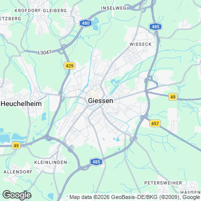 Karte von Gießen und Umgebung