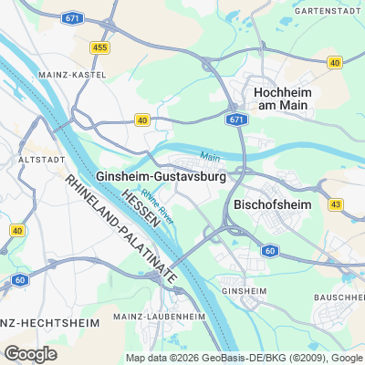 Karte von Ginsheim-Gustavsburg und Umgebung