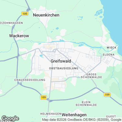 Karte von Greifswald und Umgebung