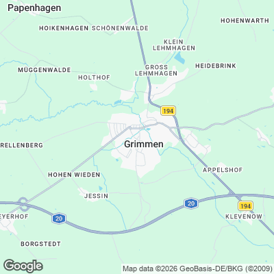 Karte von Grimmen und Umgebung