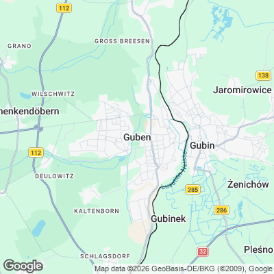 Karte von Guben und Umgebung