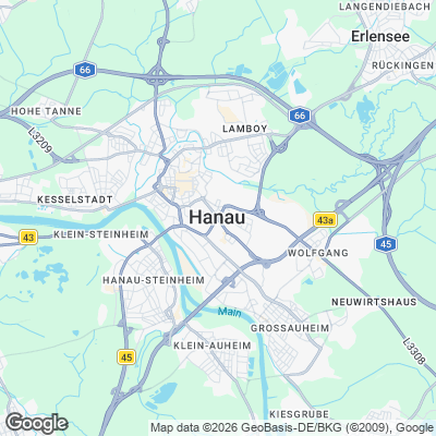 Karte von Hanau und Umgebung