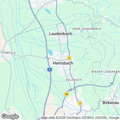 Karte von Hemsbach und Umgebung